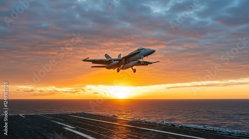 Stunning Warm Hues of Sunset Framing Warplane Flight