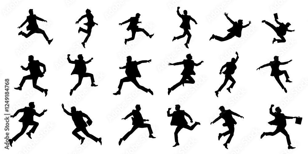 Naklejka premium Business peoples in suit jumping in the air set. Vector illustration.