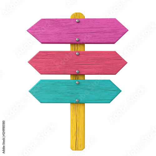 Colorful wooden directional sign with three arrows