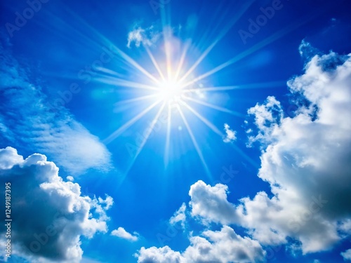 Sunny Summer Sky: Vibrant Blue Heaven with Bright Sun, Perfect Background Image