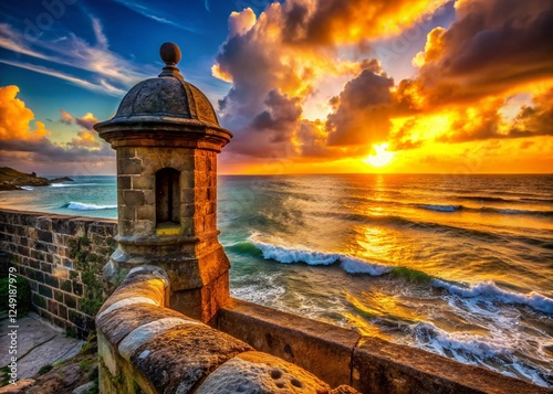 Sunset Macro View of Coastal Fortress Tower, Puerto Rico