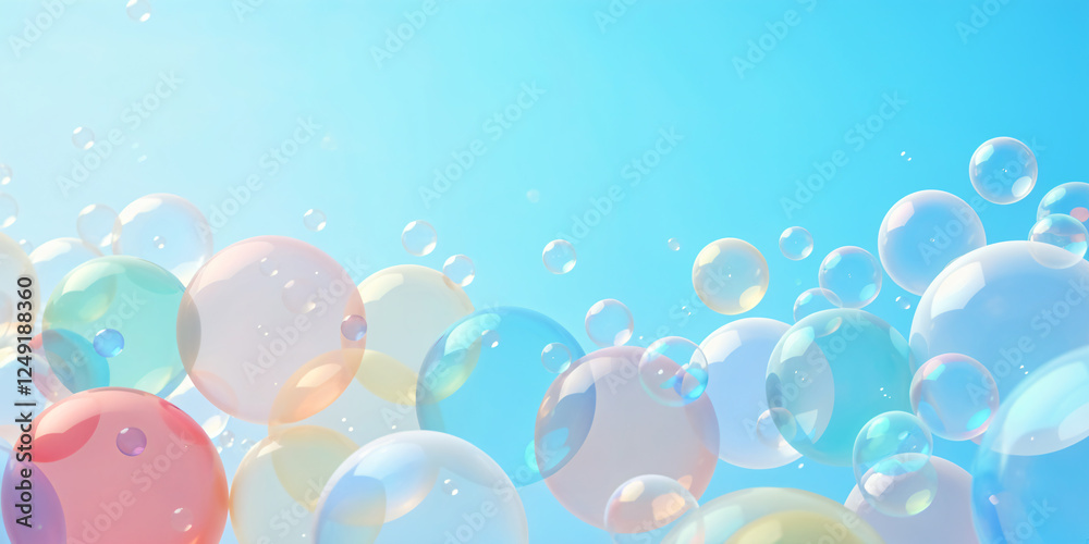 Fluid soap bubbles are floating underwater in a sea of aqua liquid on an electric blue background Fluid soap bubbles are floating underwater in a sea of aqua liquid on an electric blue background