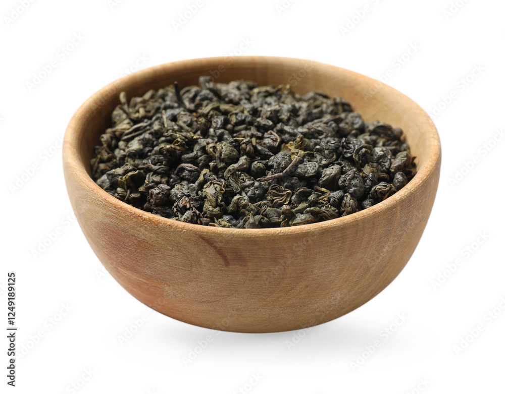 Dry tea leaves in bowl isolated on white Dry tea leaves in bowl isolated on white
