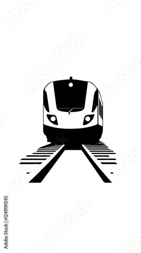 Black and white illustration of a modern high-speed train. Railway travel. Railroad.