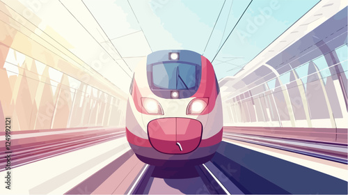 Illustration of a modern high-speed train. Railway travel. Railroad.