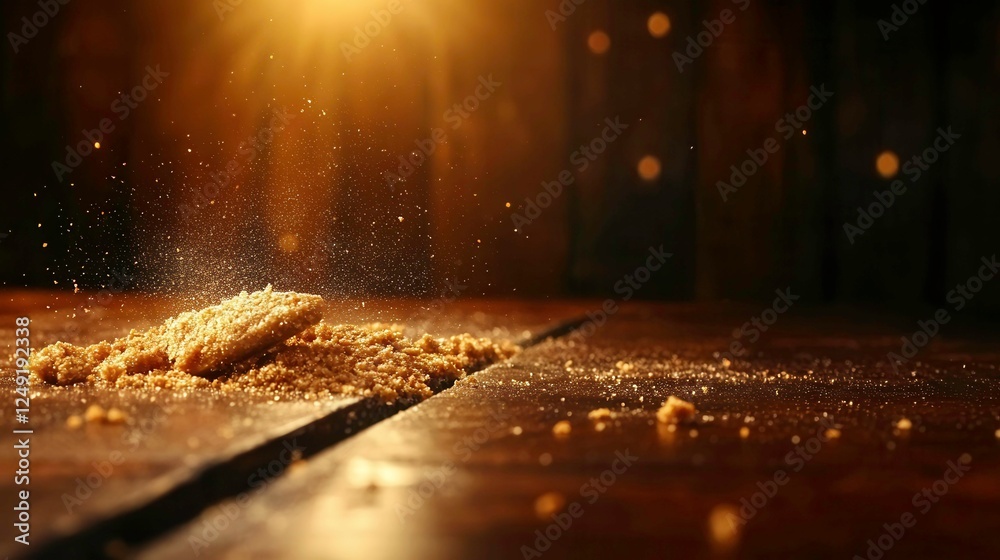 Obraz premium Close-up of Dirty Food Preparation Counter with Crumbs and Dust