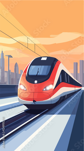 Illustration of a modern high-speed train. Railway travel. Railroad.
