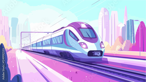 Illustration of a modern high-speed train. Railway travel. Railroad.