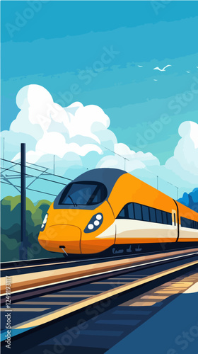Illustration of a modern high-speed train. Railway travel. Railroad.