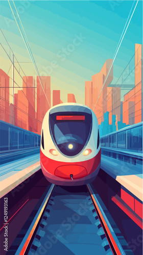 Illustration of a modern high-speed train. Railway travel. Railroad.