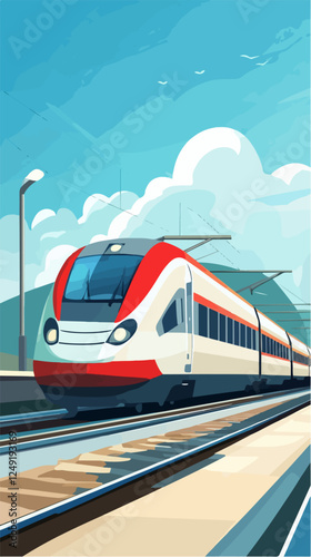 Illustration of a modern high-speed train. Railway travel. Railroad.