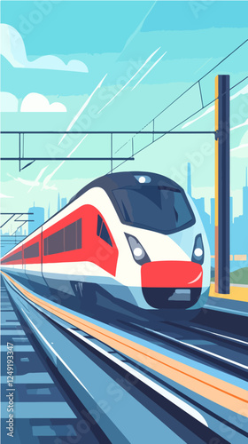 Illustration of a modern high-speed train. Railway travel. Railroad.