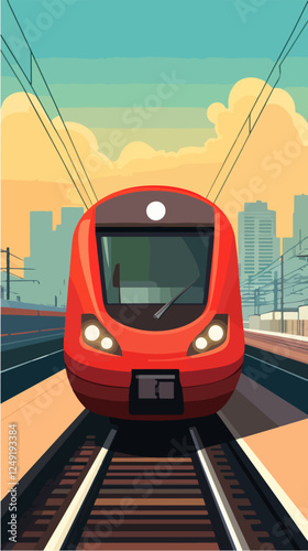 Illustration of a modern high-speed train. Railway travel. Railroad.