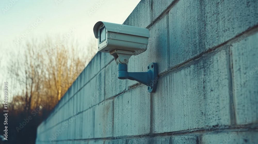 Security camera mounted on a brick wall. Security camera mounted on a brick wall.