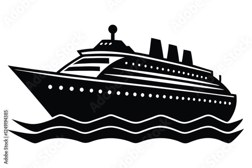 Black and white cruise ship silhouette vector illustration. Minimalist and modern logo design for travel, tourism, and maritime branding