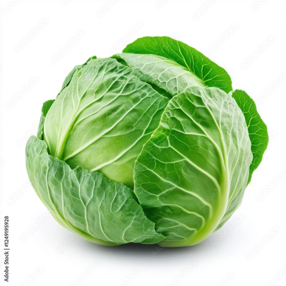 Fresh Green Cabbage with Vibrant Leaves and Smooth Texture on White Background for Healthy Cooking and Recipes Fresh Green Cabbage with Vibrant Leaves and Smooth Texture on White Background for Healthy Cooking and Recipes