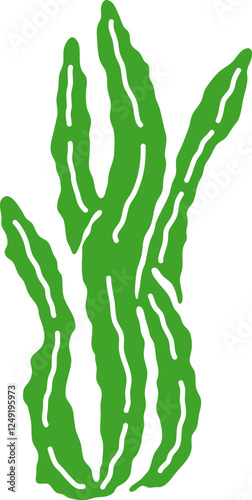 Artistic silhouette of laminaria. Hand drawn vector edible seaweed printing for restaurant business. Decorative print with kelp isolated on white background. Brown algae vector logo. Healthy food art