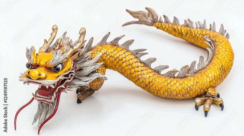 Fototapeta premium Yellow Dragon Statue On White Background