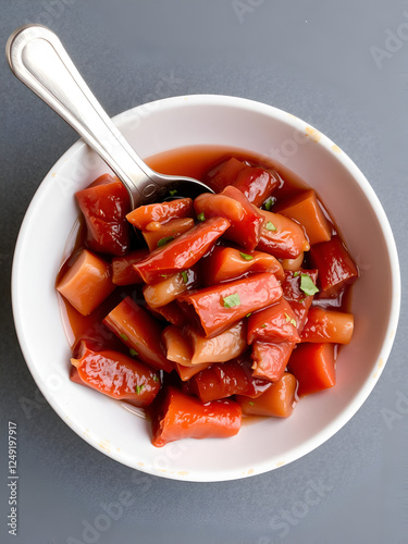 Pickled meat heh in a white bowl photo