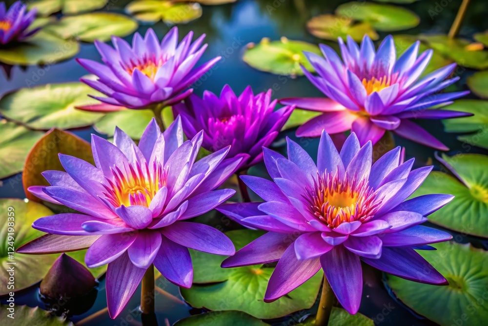 Obraz premium Top View Purple Lotus Flowers: Stunning Aerial Photography of Blooming Water Lilies