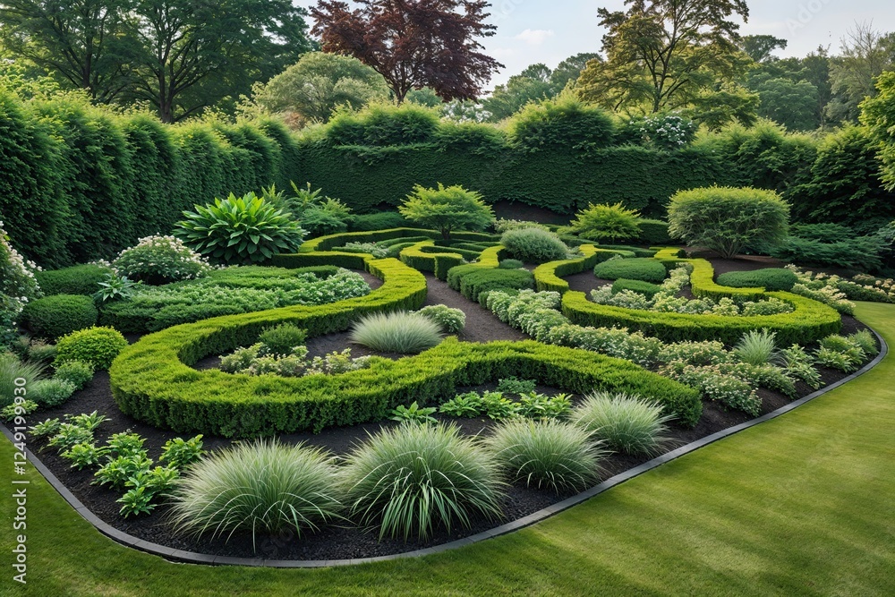 Naklejka premium Thriving Greenery Outline in Trimmed Landscape Design