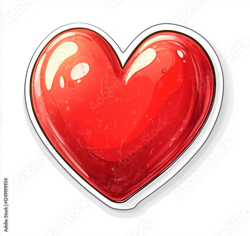A glossy red heart-shaped sticker 