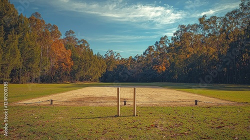 Cricket pitch with visible stumps and boundary ropes in view