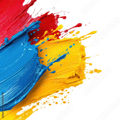 Dynamic paint strokes in vibrant colors create energetic splash effect