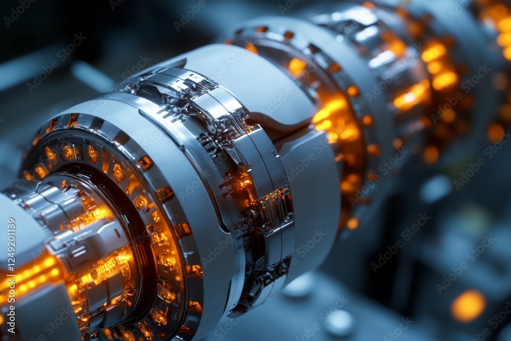 Fototapeta premium Close-up of industrial gears with glowing details