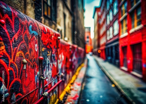 Urban Street Art Tilt-Shift Photography: Black, White & Red Graffiti