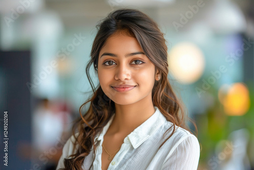 young indian businesswoman standing at office