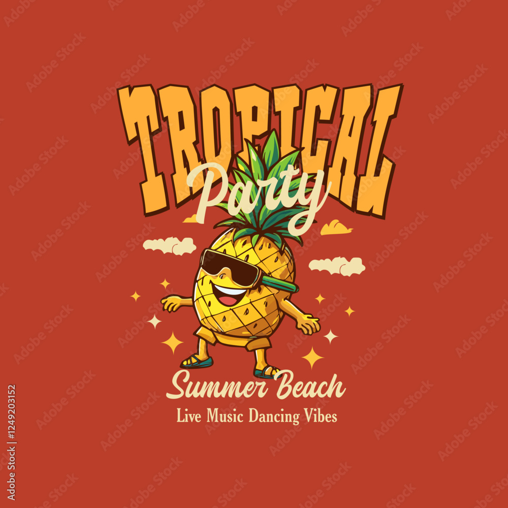 Fototapeta premium funny pineapple Tropical Party Summer Beach Live Music dancing fruit vector illustration