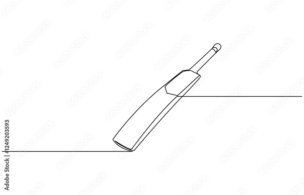Fototapeta premium Professional cricket bat continuous single one line drawing, Continuous one line drawing cricket bat, ball, and wicket stumps isolated on white.