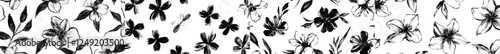 modern seamless pattern featuring hand-drawn black brush flower silhouettes