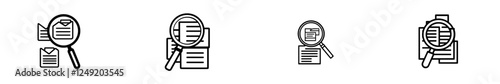 Search file icon, Research, Magnifying glass, document. Line icon style design. Simple modern design, editable