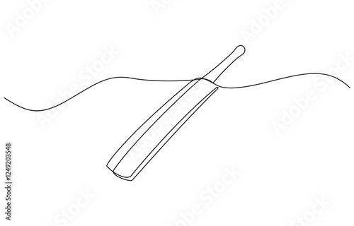 Professional cricket bat continuous single one line drawing, Continuous one line drawing cricket bat, ball, and wicket stumps isolated on white.