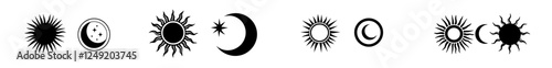 Icon line representing day and night, with symbols for dark and light modes in a modern style. Includes icons for adjusting screen brightness and contrast levels. Features a dark mode toggle. Modern