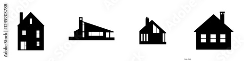 Concept of a flat house icon in black, designed as a simple button for website or app, isolated on a white background. Illustration in modern style