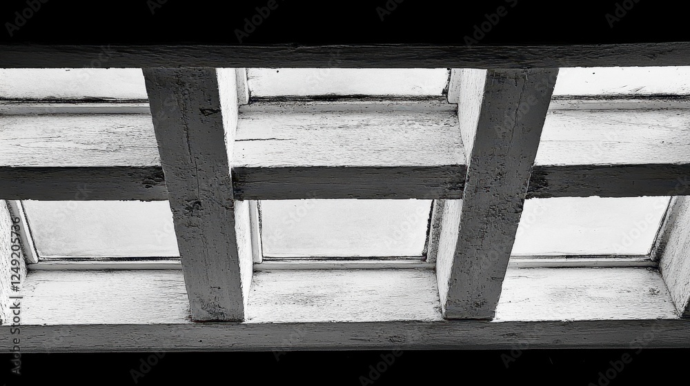 Grungy skylight, indoor view, weathered beams, light Grungy skylight, indoor view, weathered beams, light