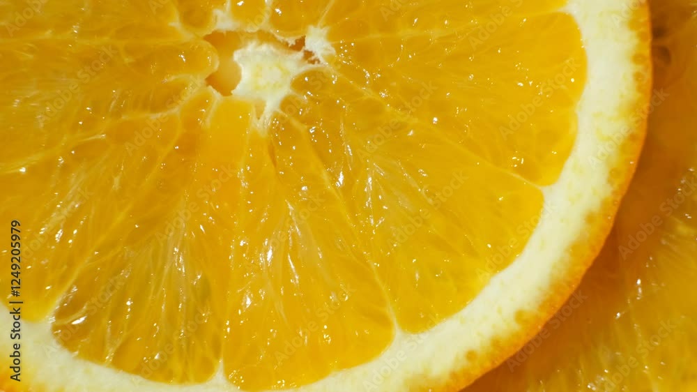 Macro Texture Of Ripe Fresh Orange Fruit Pulp.