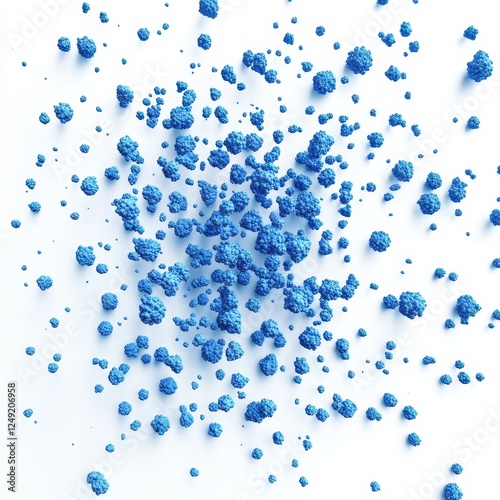 Abstract Blue Particles Exploding on White Background photo