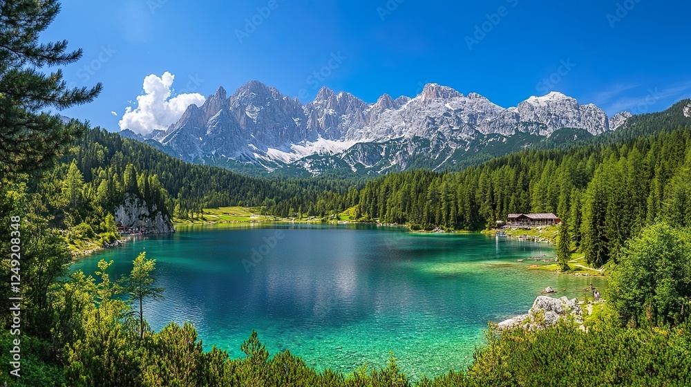 Breathtaking Alpine Lake with Pine Trees Breathtaking Alpine Lake with Pine Trees