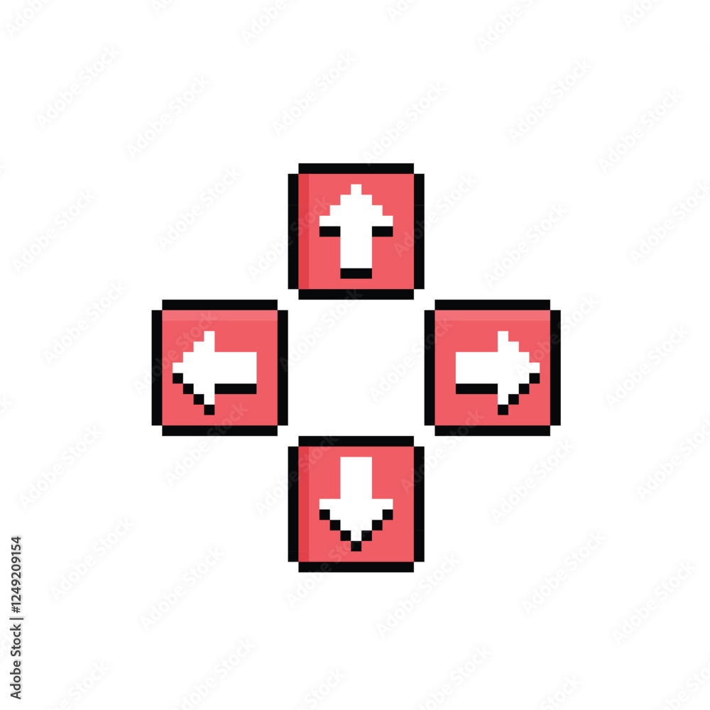 pixel Four arrow from the center icon. Vector pixel art arrows 8 bit logo for game digital navigation pixel Four arrow from the center icon. Vector pixel art arrows 8 bit logo for game digital navigation