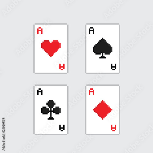 Pixel card suits icon vector for 8 bit cards jack poker 