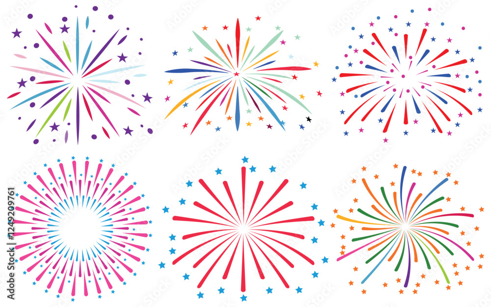 New Years or Independence Day fireworks flat icon of vector illustration New Years or Independence Day fireworks flat icon of vector illustration