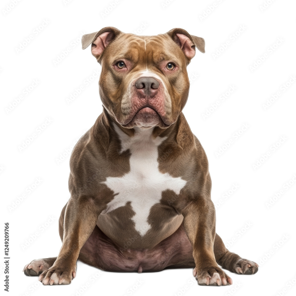 American Bully Dog Breed Sitting on White Background American Bully Dog Breed Sitting on White Background