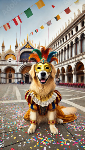 Cane Golden Retriever in costume veneziano a Carnevale photo