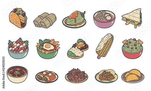 Various mexican foods vector illustration set