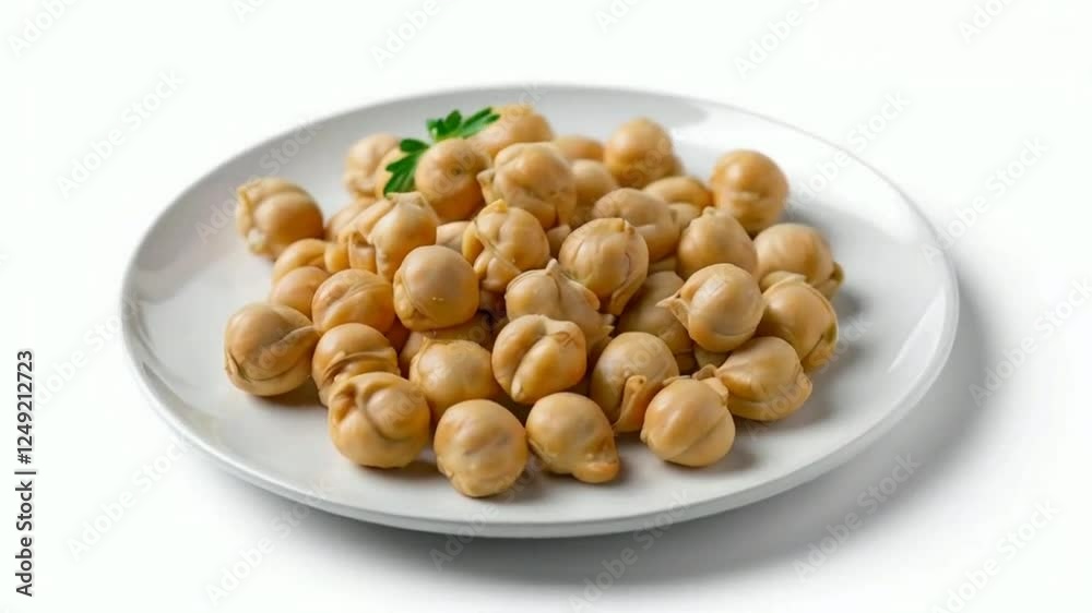 Rotate Plate with Chickpeas (Garbanzo beans) on white background. French pastry High quality HD 4K Video Clip Rotate Plate with Chickpeas (Garbanzo beans) on white background. French pastry High quality HD 4K Video Clip