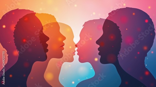 Colorful abstract representation of multiracial unity, symbolizing diversity and harmony in a minimal composition.
